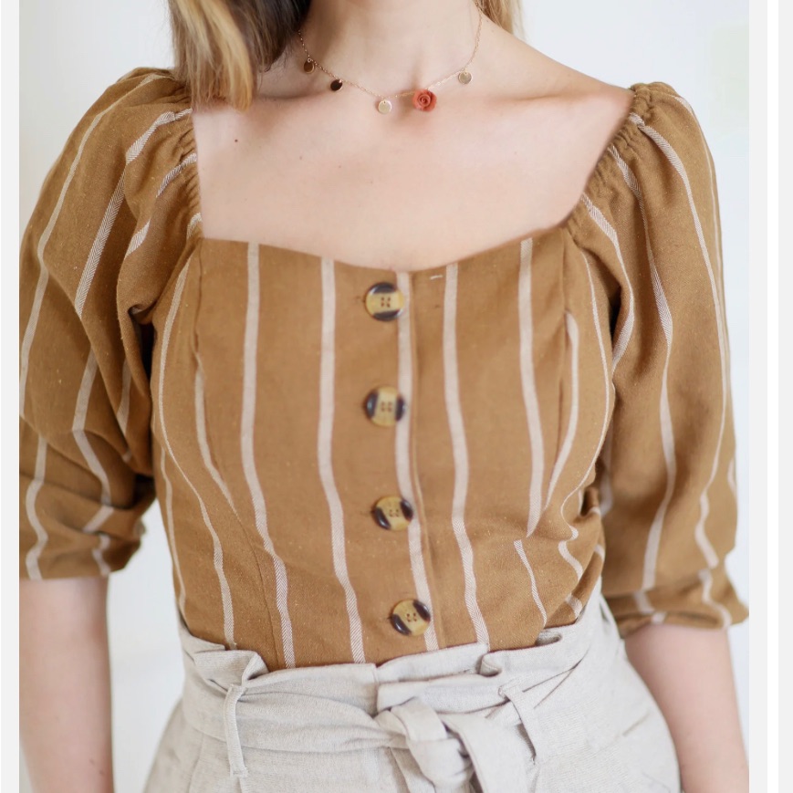 Favlux Fashion Striped Tan Fall Top Large